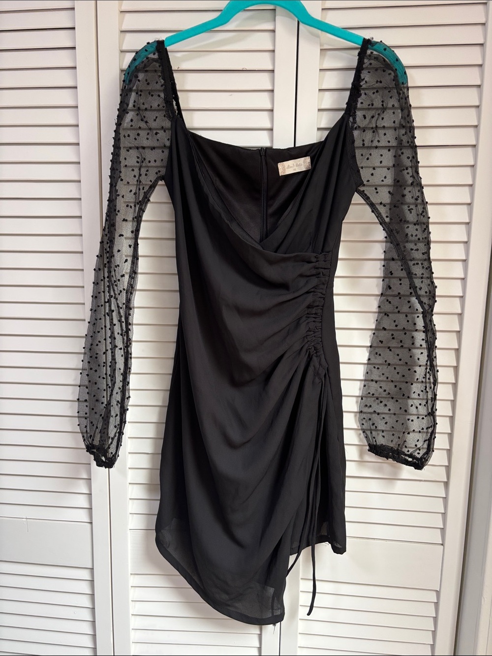 Altar'd State Black Long Sleeve Sheer Polka Dot Sleeve Dress